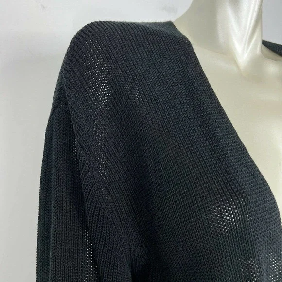 Free People Beach Long Duster Cardigan Small Black Knit Open Front Boho - Picture 5 of 12